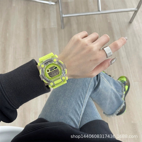 Plastic And Silicone Frame Luminous Waterproof Electronic Sports Watch For Women And Men