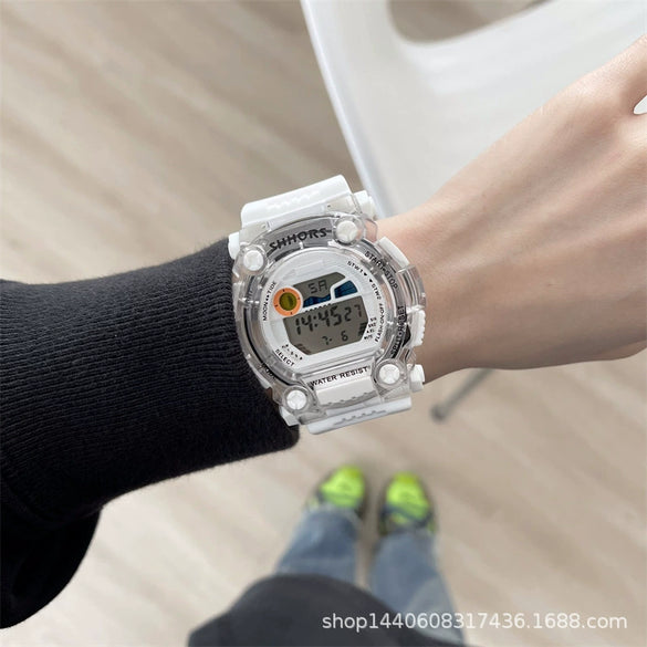 Plastic And Silicone Frame Luminous Waterproof Electronic Sports Watch For Women And Men