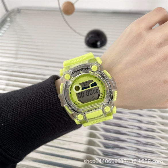 Plastic And Silicone Frame Luminous Waterproof Electronic Sports Watch For Women And Men