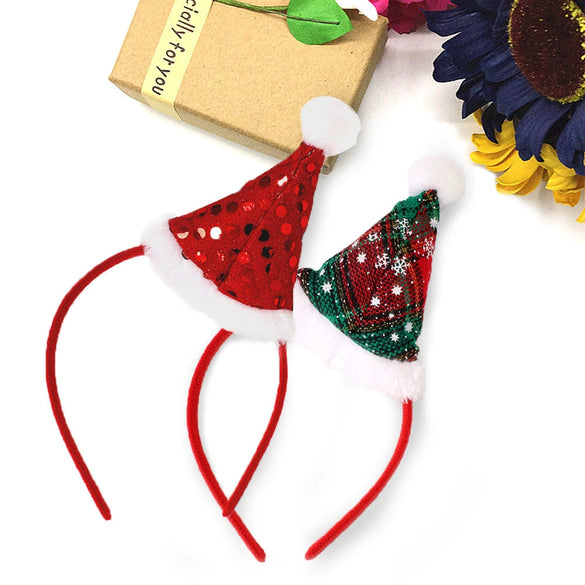 Plastic Christmas Hair Bars And Headbands With Red Christmas Hat Design For Hair Accessories