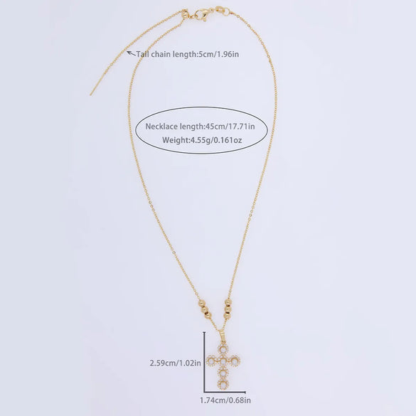 Plastic Copper 18K Gold Plated Elegant Sweet Plating Inlay Cross Zircon Pendant Necklace