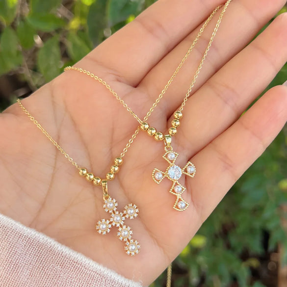 Plastic Copper 18K Gold Plated Elegant Sweet Plating Inlay Cross Zircon Pendant Necklace
