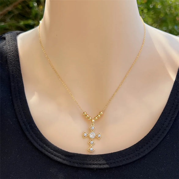 Plastic Copper 18K Gold Plated Elegant Sweet Plating Inlay Cross Zircon Pendant Necklace