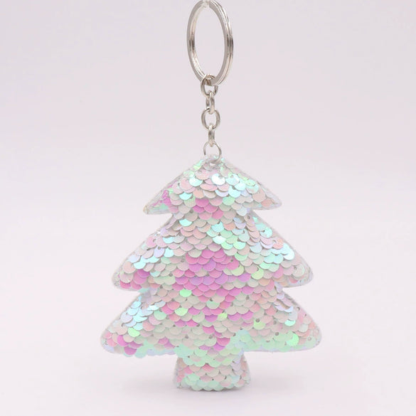 Plastic Doublesided Reflective Sequins Christmas Tree Keychain Pendant