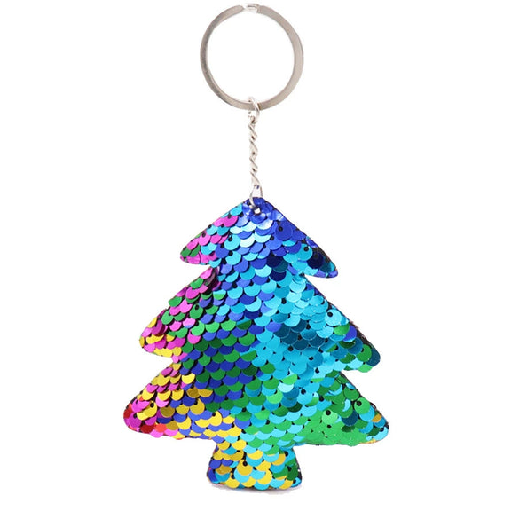 Plastic Doublesided Reflective Sequins Christmas Tree Keychain Pendant