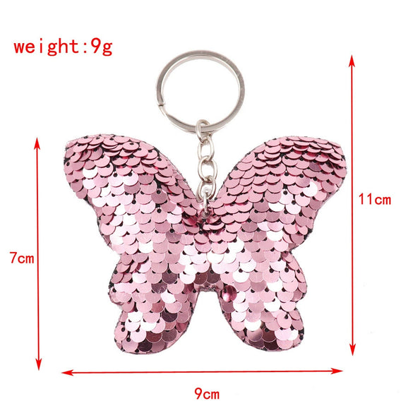 Plastic Doublesided Sequin Butterfly Bow Keychain For Ladies Bags