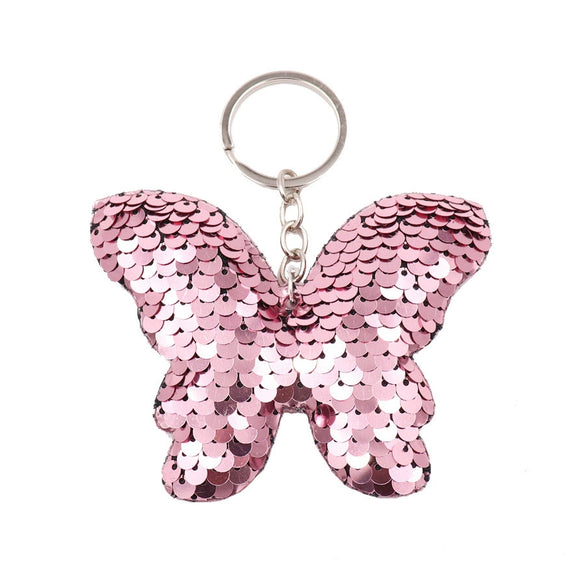 Plastic Doublesided Sequin Butterfly Bow Keychain For Ladies Bags