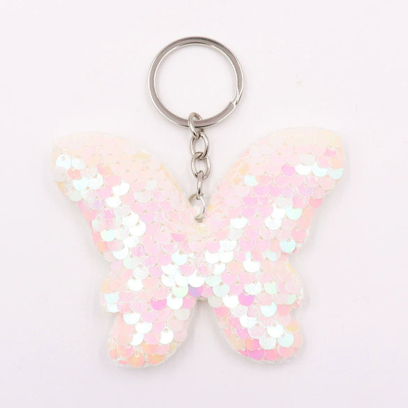 Plastic Doublesided Sequin Butterfly Bow Keychain For Ladies Bags