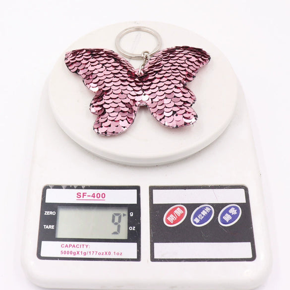 Plastic Doublesided Sequin Butterfly Bow Keychain For Ladies Bags