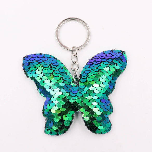 Plastic Doublesided Sequin Butterfly Bow Keychain For Ladies Bags