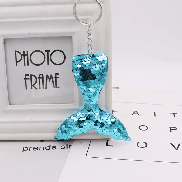 Plastic Doublesided Sequin Fish Tail Mermaid Keychain