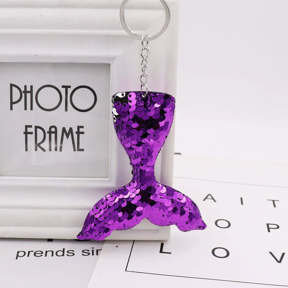 Plastic Doublesided Sequin Fish Tail Mermaid Keychain
