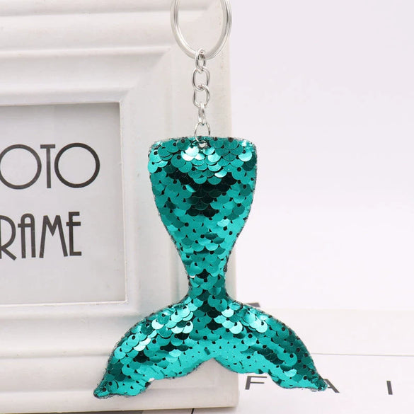 Plastic Doublesided Sequin Fish Tail Mermaid Keychain