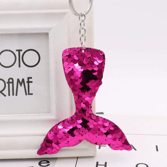 Plastic Doublesided Sequin Fish Tail Mermaid Keychain
