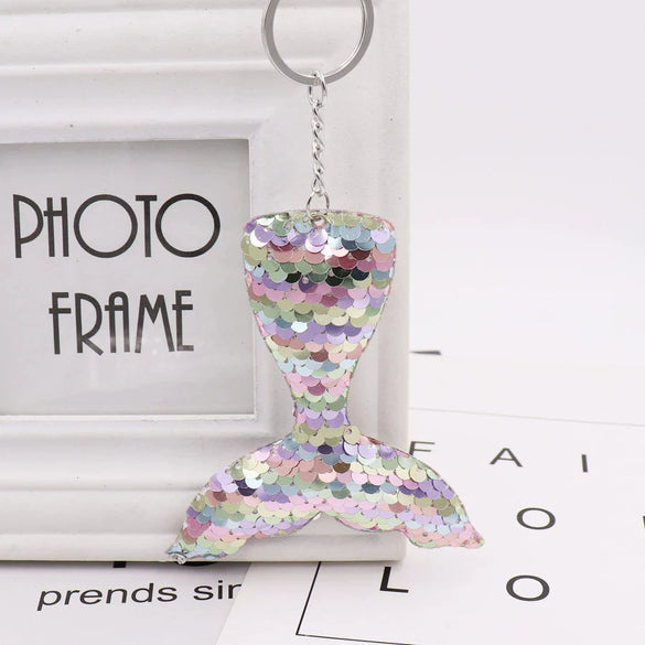 Plastic Doublesided Sequin Fish Tail Mermaid Keychain
