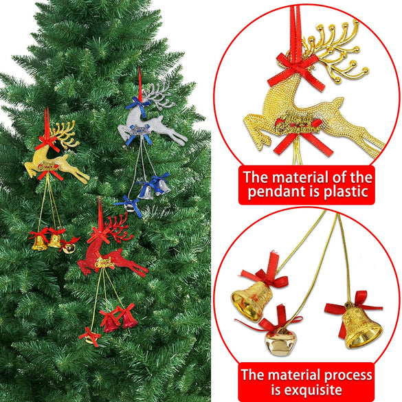 Plastic Elk Pendant Christmas Tree Hanging Ornaments With Bell For Christmas Decorations