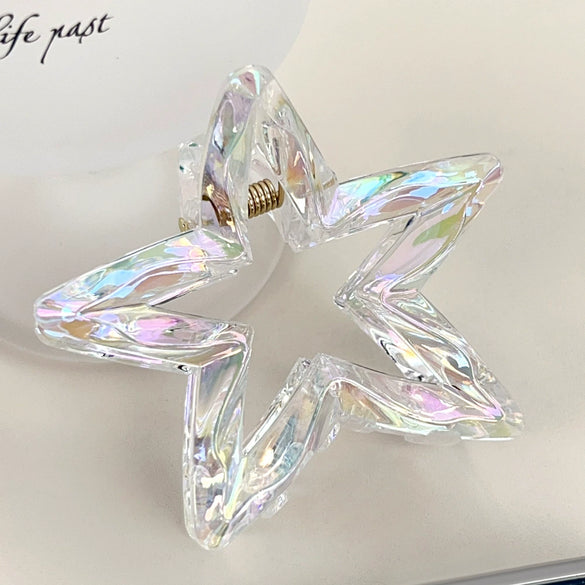 Plastic Geometric Fivepointed Star Baking Paint Hair Grab Clip For Women