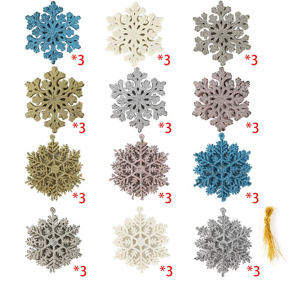 Plastic Gold Powder Christmas Snowflake Pendant Decorations