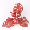 Plastic Handmade Christmas Decorations Gold Red Glitter Hollow Leaf Flower Fruit Accessories