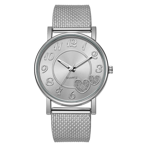 Plastic Mesh Belt Quartz Watch Heartshaped Casual Unisex