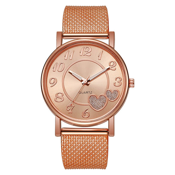 Plastic Mesh Belt Quartz Watch Heartshaped Casual Unisex