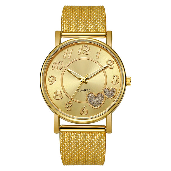 Plastic Mesh Belt Quartz Watch Heartshaped Casual Unisex