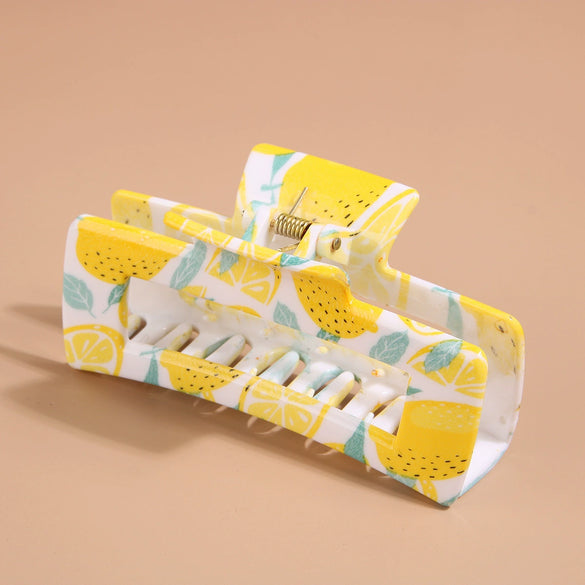 Plastic Rectangle Women's Grab Clip With Water Transfer Flower Printing