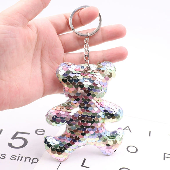 Plastic Reflective Double Sided Sequin Puppy Animal Keychain Pendant