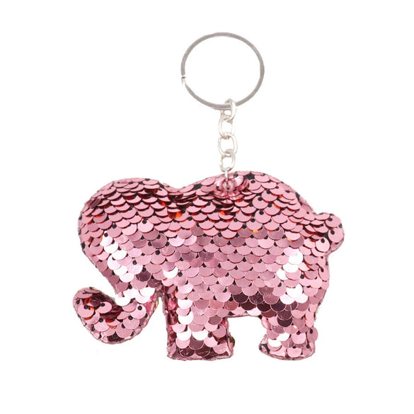 Plastic Reflective Doublesided Sequin Keychain In Modern Art Style With Elephant And Unicorn Shapes