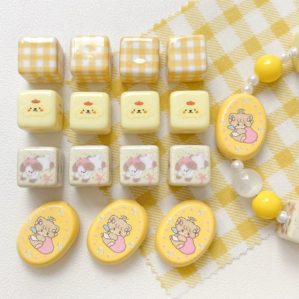 Plastic Resin Beaded Jewelry With Checkered Bear Pattern And Fuel Injection Processing Loose Beads For Diy Bracelet Necklace Mobile Phone Chain