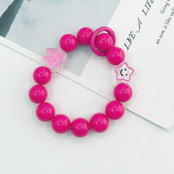 Plastic Resin Candycolored Bracelet Pendant Phone Lanyard With Plant Flowers Pattern And Baking Varnish Treatment