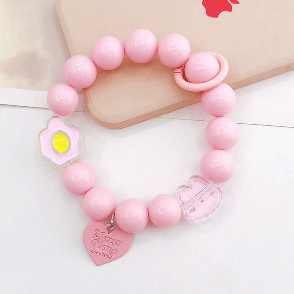 Plastic Resin Candycolored Bracelet Pendant Phone Lanyard With Plant Flowers Pattern And Baking Varnish Treatment