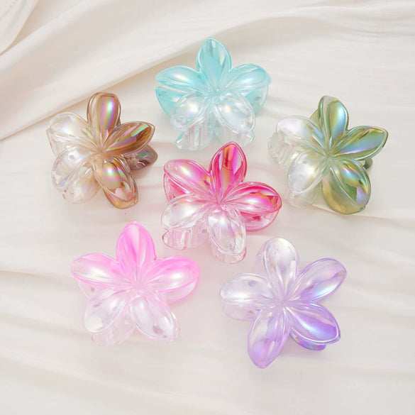 Plastic Resin Egg Flower Shark Clip Hair Grip Headdress With Baking Paint Colorful Plumeria Design Women's