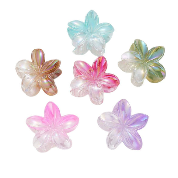 Plastic Resin Egg Flower Shark Clip Hair Grip Headdress With Baking Paint Colorful Plumeria Design Women's