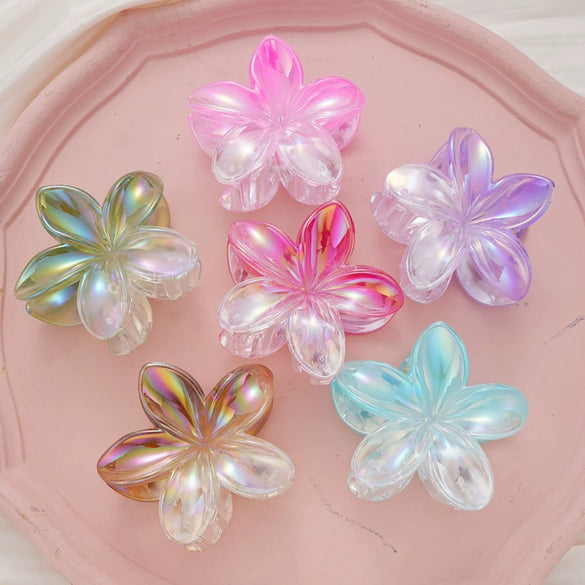 Plastic Resin Egg Flower Shark Clip Hair Grip Headdress With Baking Paint Colorful Plumeria Design Women's