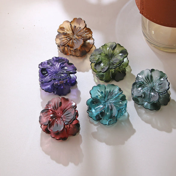 Plastic Resin Flower Hair Grab Clip Fashion Baking Paint Headwear For Women