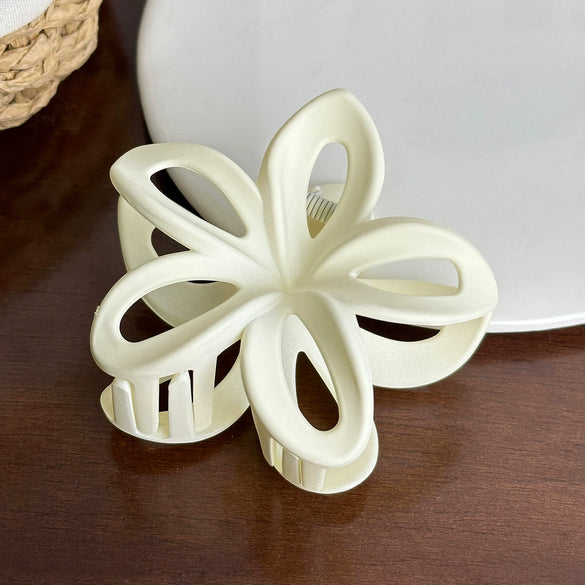 Plastic Resin Flower Hair Shark Clip With Painted Hollow Frosted Design For Women