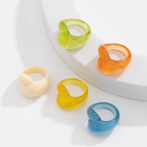 Plastic Resin Geometric Irregular Double Water Drop Electroplated Women's Ring