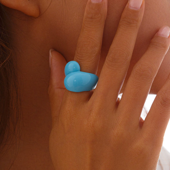 Plastic Resin Geometric Irregular Double Water Drop Electroplated Women's Ring
