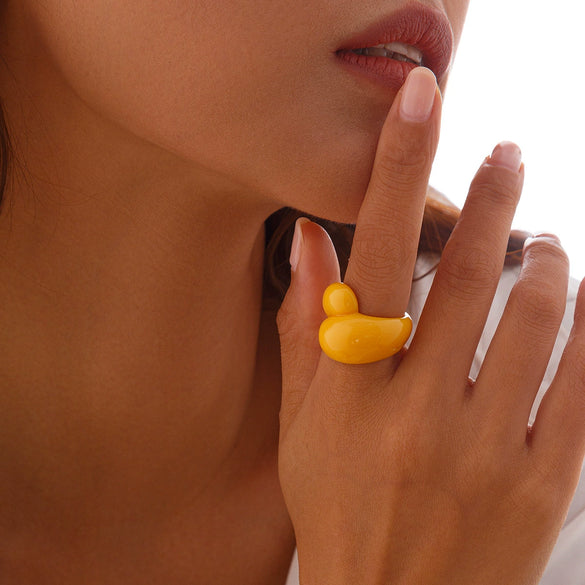 Plastic Resin Geometric Irregular Double Water Drop Electroplated Women's Ring