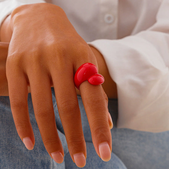 Plastic Resin Geometric Irregular Double Water Drop Electroplated Women's Ring