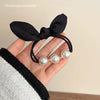 Plastic Resin Hair Ring With Rabbit Ears Bow Pearl For Women Handmade High Elastic Headband