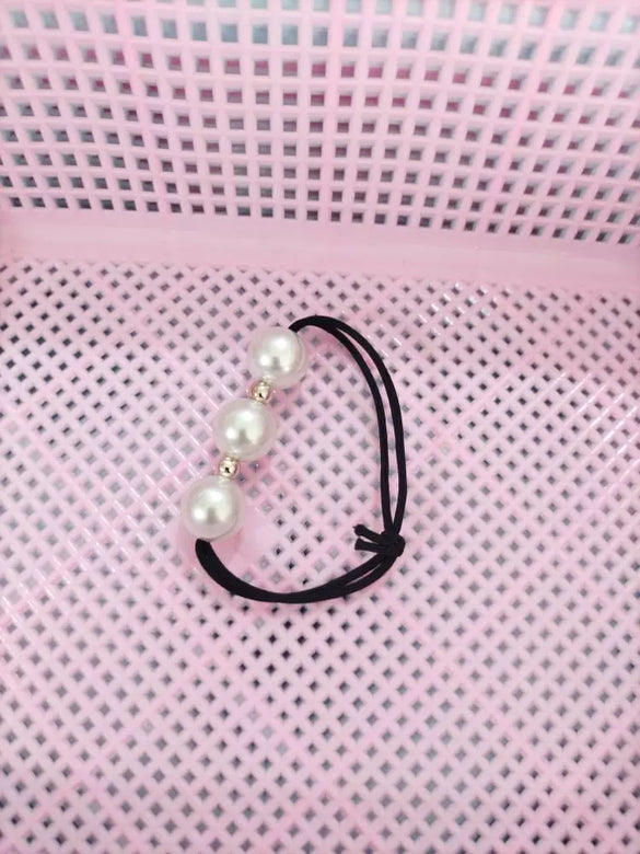 Plastic Resin Hair Ring With Rabbit Ears Bow Pearl For Women Handmade High Elastic Headband
