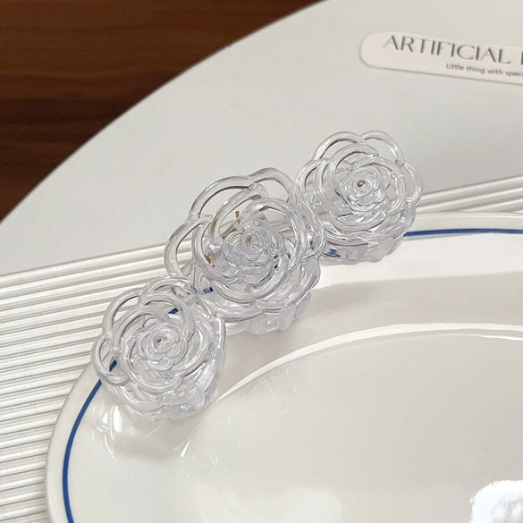 Plastic Resin Handmade Natural Plant Flower Camellia Hollow Frosted Hair Grab Clip For Women