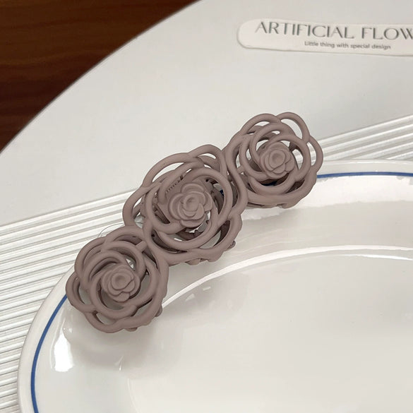 Plastic Resin Handmade Natural Plant Flower Camellia Hollow Frosted Hair Grab Clip For Women