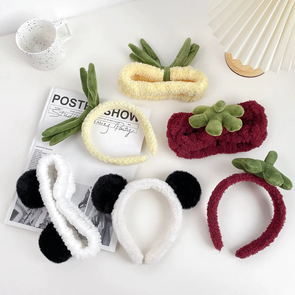 Plastic Resin Handmade Women's Plush Fruit Food Style Panda Hair Band Hair Accessories