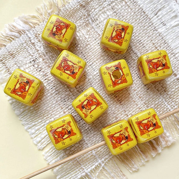 Plastic Resin Loose Beads Star Square Shape Printed Diy Handmade Beading Material For Bracelet Necklace