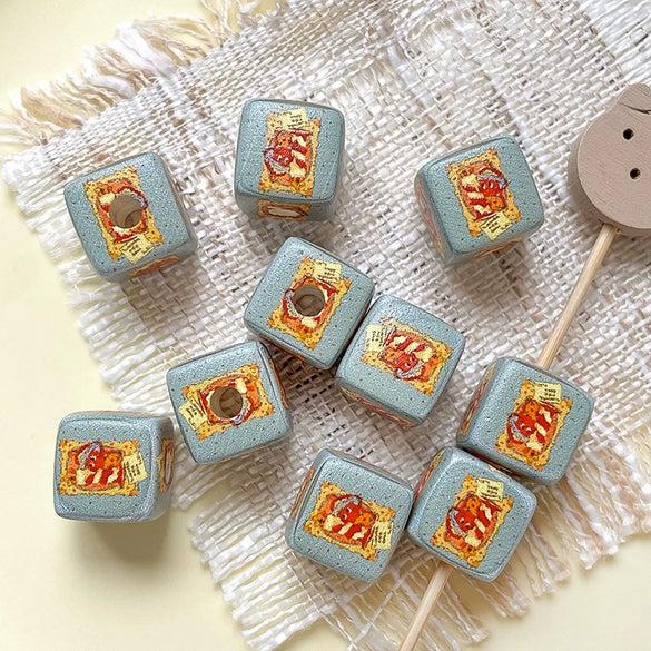 Plastic Resin Loose Beads Star Square Shape Printed Diy Handmade Beading Material For Bracelet Necklace