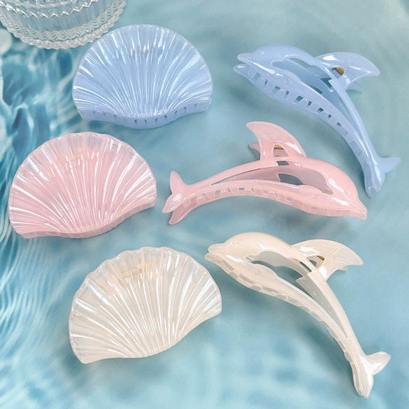 Plastic Resin Shell Hair Clip With Dolphin And Shark Shape Baking Paint Minimalist Style For Women