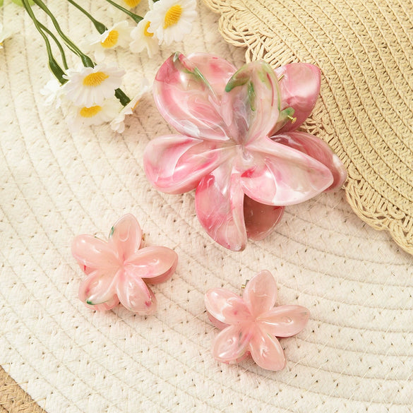 Plastic Resin Women's Simple Style Flower Clip Threepiece Set With Baking Paint Process